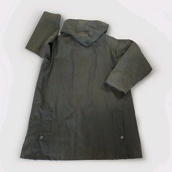 VTG Lavenir Wax Chore Coat Men 36 Military Green LS Lined Cotton Equestrian Hood - Picture 16 of 16